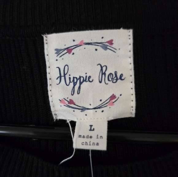 $44 Hippie Rose Sweater Dress Women Sz L Black Long Bell Sleeve Short Front Slit - Picture 8 of 12